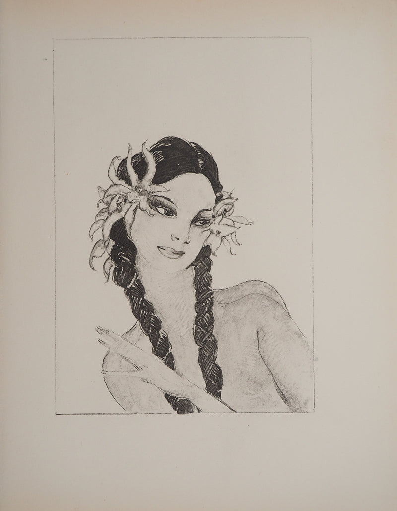 Jean-Gabriel DOMERGUE : Tahititienne aux fleurs d&
