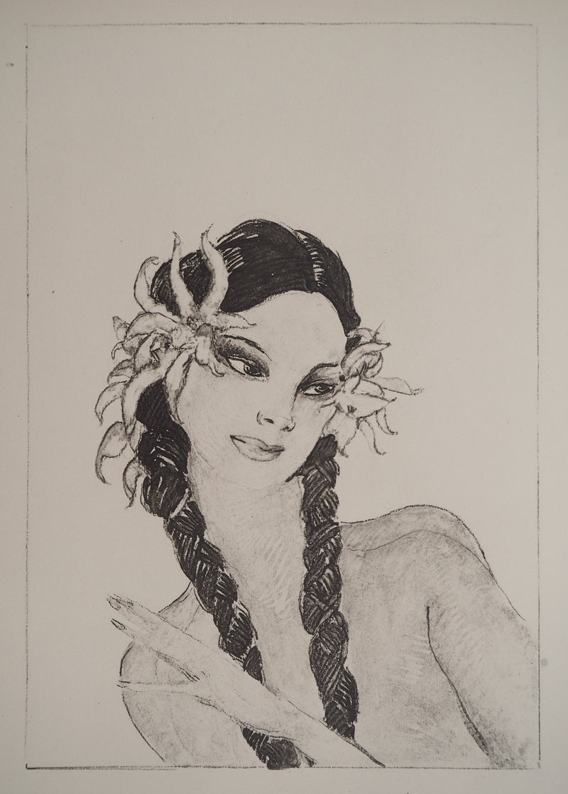 Jean-Gabriel DOMERGUE : Tahititienne aux fleurs d&