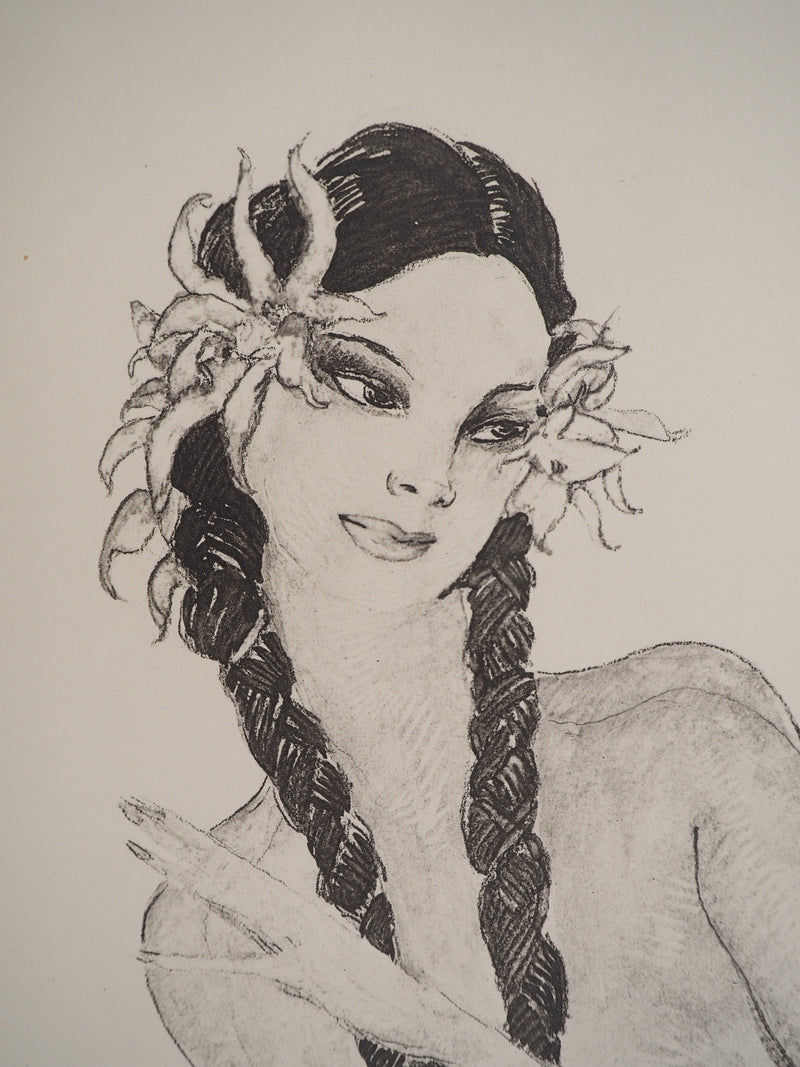 Jean-Gabriel DOMERGUE : Tahititienne aux fleurs d&