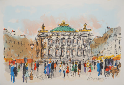 Urbain HUCHET : Paris, L'Opéra Garnier, Lithographie originale (vue générale) - Crédit photo : Galerie Art.Paris