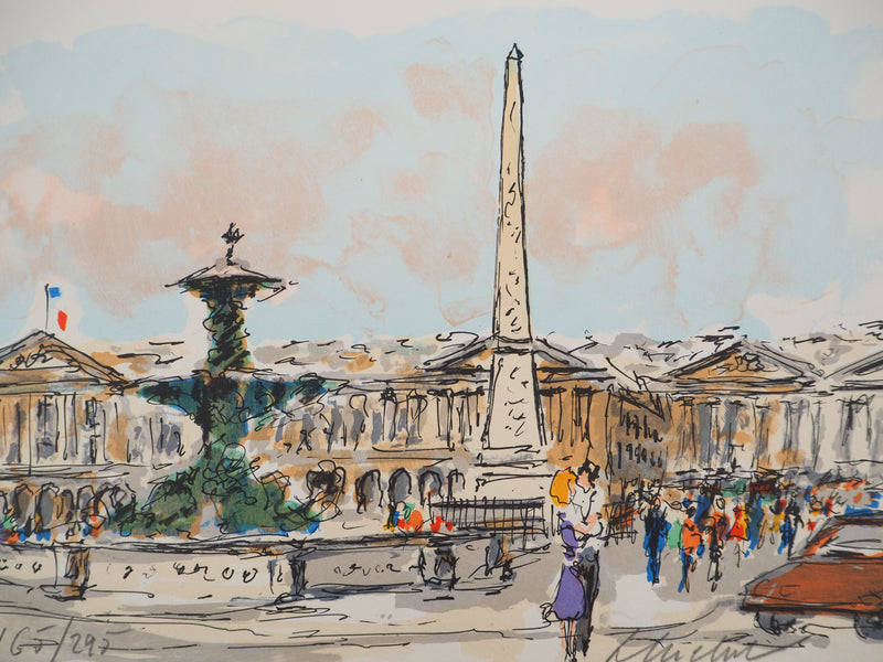 Urbain HUCHET : Place de la Concorde et Obélisque, Lithographie originale (photo de détail 3) - Crédit photo : Galerie Art.Paris