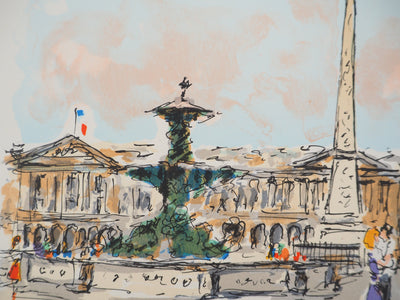 Urbain HUCHET : Place de la Concorde et Obélisque, Lithographie originale (photo de détail 4) - Crédit photo : Galerie Art.Paris