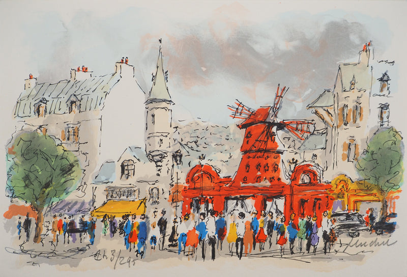 Urbain HUCHET : Paris, le Moulin Rouge, Lithographie originale (vue générale) - Crédit photo : Galerie Art.Paris