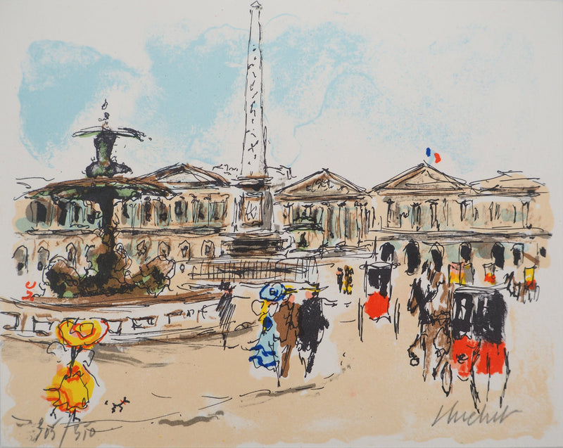 Urbain HUCHET : Paris, Obélisque place de la Concorde, Lithographie originale (vue générale) - Crédit photo : Galerie Art.Paris