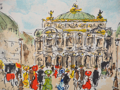 Urbain HUCHET : L'arrivée à l'Opéra Garnier, Lithographie originale (photo de détail 3) - Crédit photo : Galerie Art.Paris