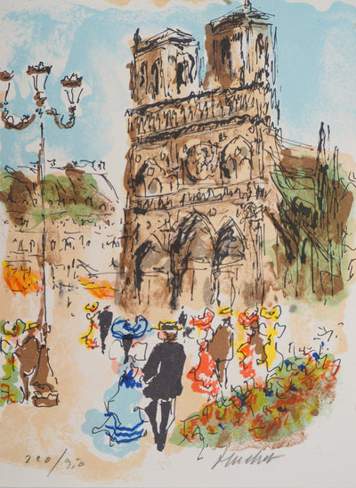 Urbain HUCHET : Paris, Notre Dame au printemps, Lithographie originale (vue générale) - Crédit photo : Galerie Art.Paris