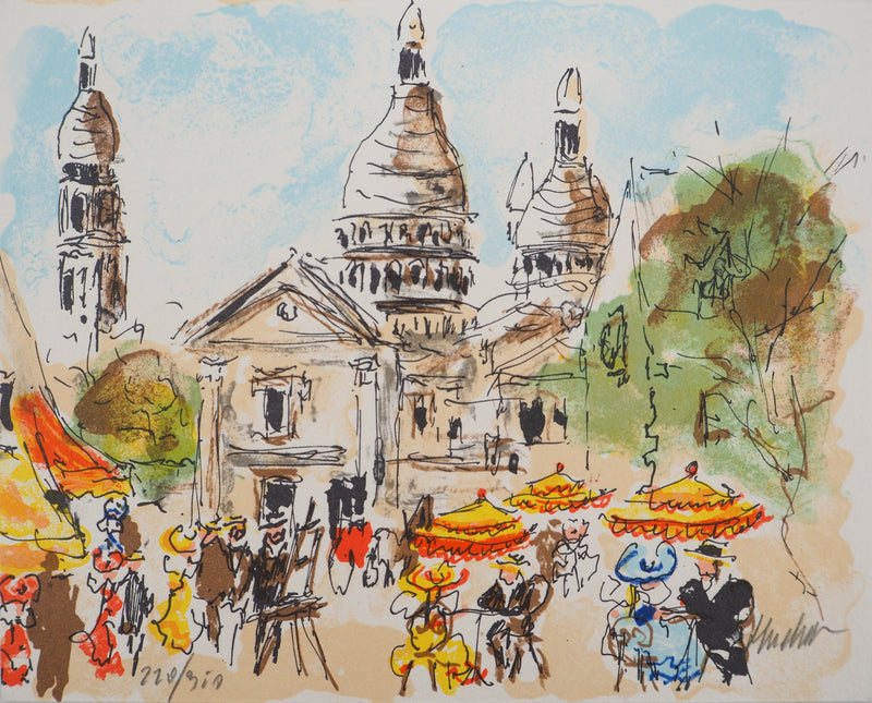 Urbain HUCHET : Paris, Artistes à Montmartre, Lithographie originale (vue générale) - Crédit photo : Galerie Art.Paris