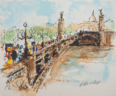 Urbain HUCHET : Paris, Le Pont Alexandre III, Lithographie originale (vue générale) - Crédit photo : Galerie Art.Paris