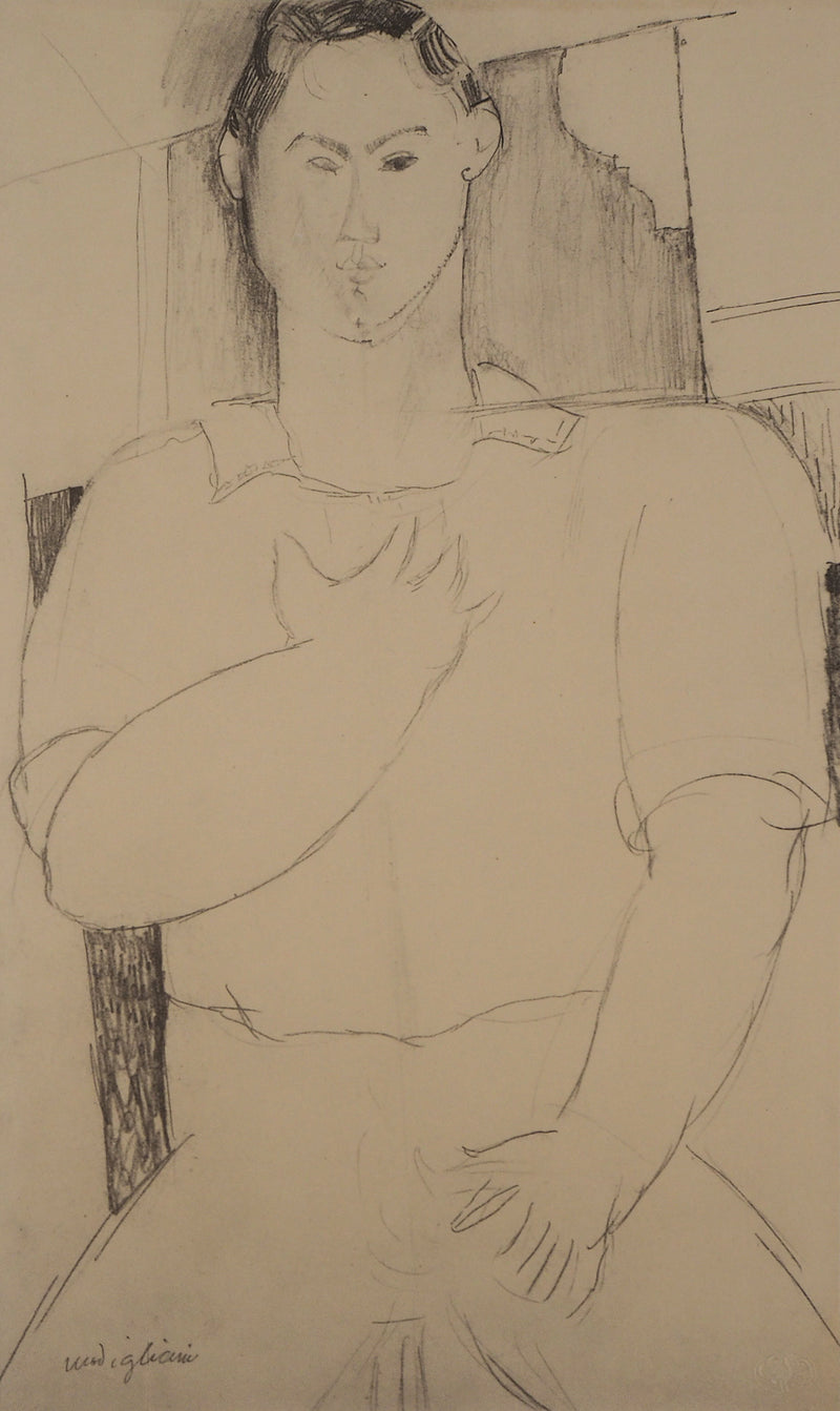 Amedeo MODIGLIANI : Jeune homme assis, Lithographie signée