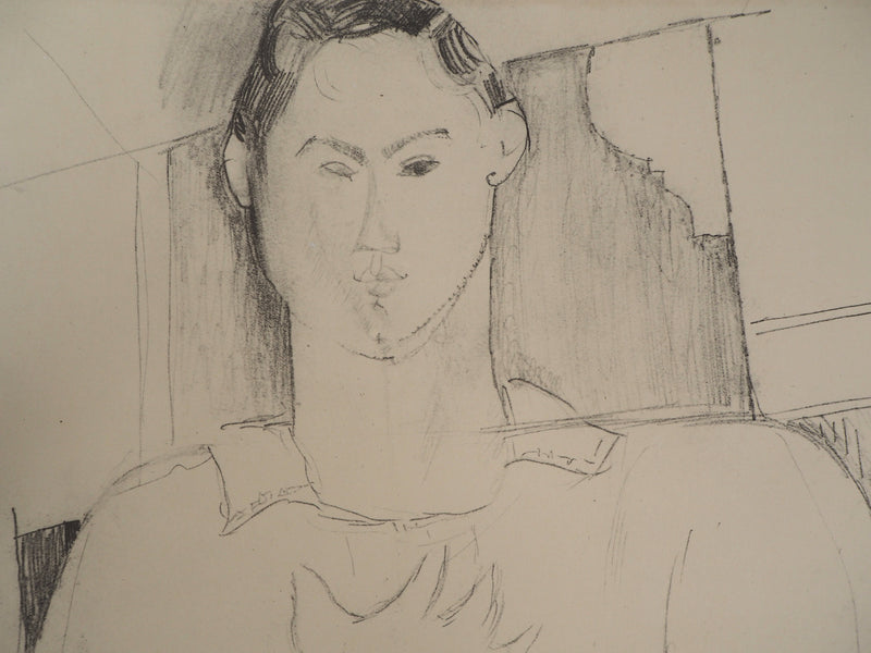 Amedeo MODIGLIANI : Jeune homme assis, Lithographie signée