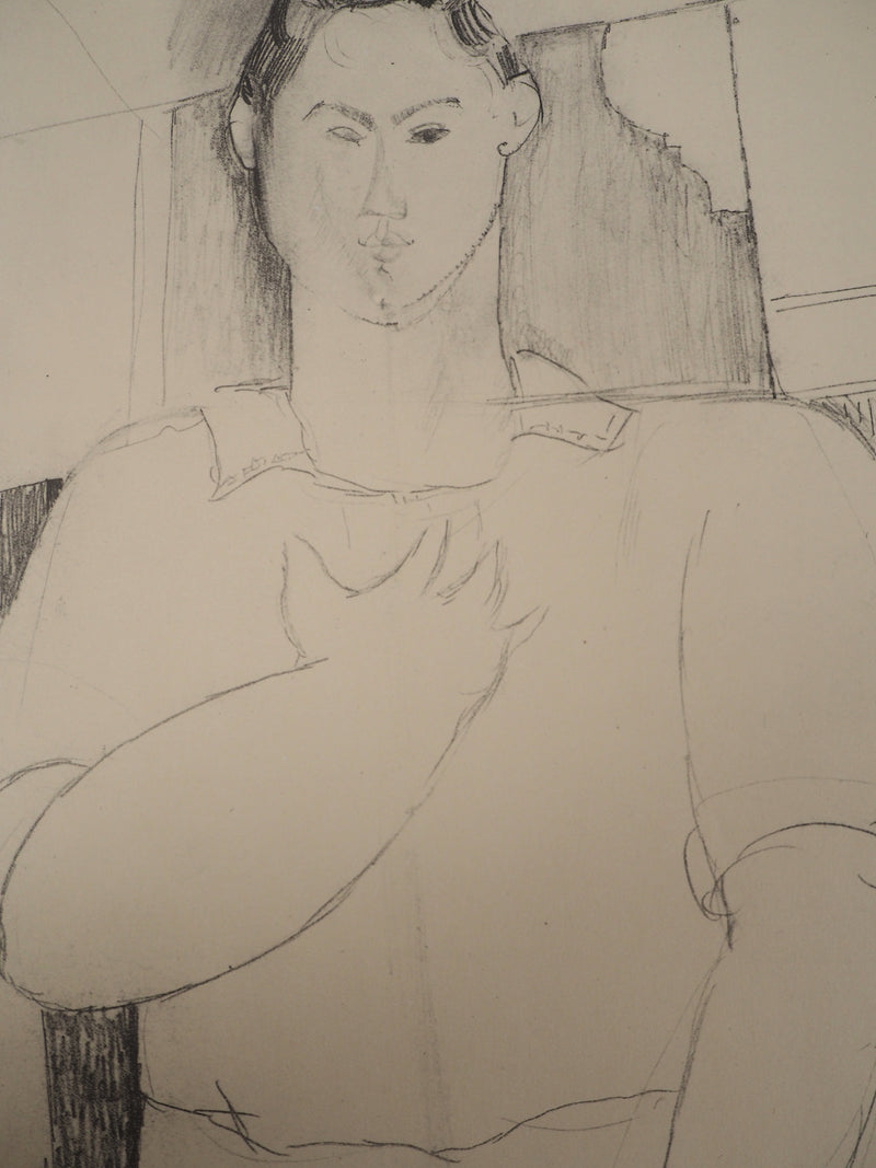 Amedeo MODIGLIANI : Jeune homme assis, Lithographie signée