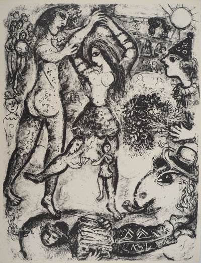 Marc CHAGALL : Le Cirque : Les saltimbanques amoureux, Lithographie originale (vue générale) - Crédit photo : Galerie Art.Paris