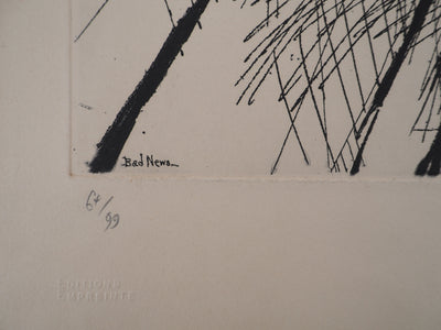 Ronald SEARLE : Bad News, Gravure originale (photo de détail 8) - Crédit photo : Galerie Art.Paris