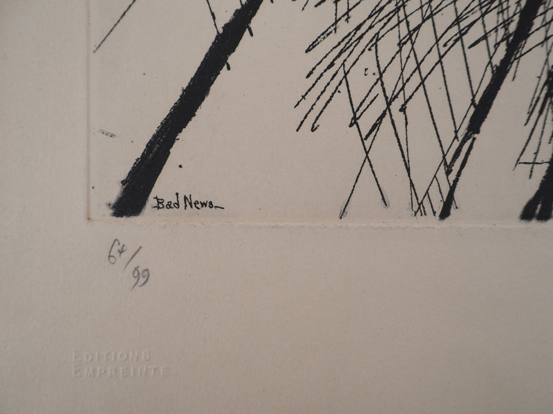 Ronald SEARLE : Bad News, Gravure originale (photo de détail 8) - Crédit photo : Galerie Art.Paris