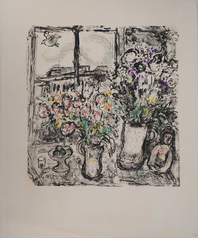 Marc CHAGALL : Fleurs devant la fenêtre, Lithographie originale (vue générale) - Crédit photo : Galerie Art.Paris