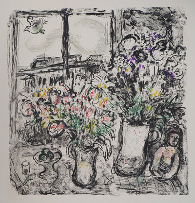 Marc CHAGALL : Fleurs devant la fenêtre, Lithographie originale (photo de détail 2) - Crédit photo : Galerie Art.Paris