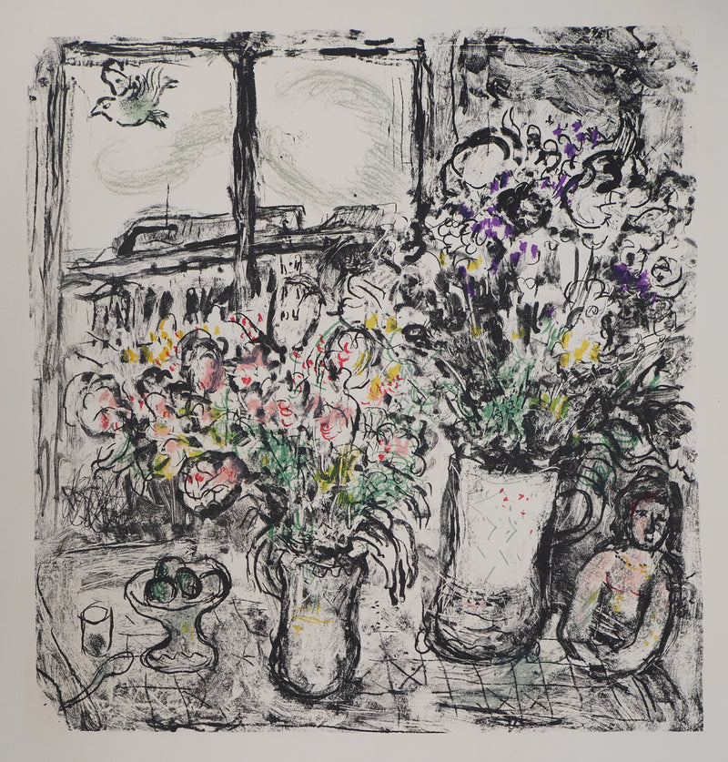 Marc CHAGALL : Fleurs devant la fenêtre, Lithographie originale (photo de détail 2) - Crédit photo : Galerie Art.Paris