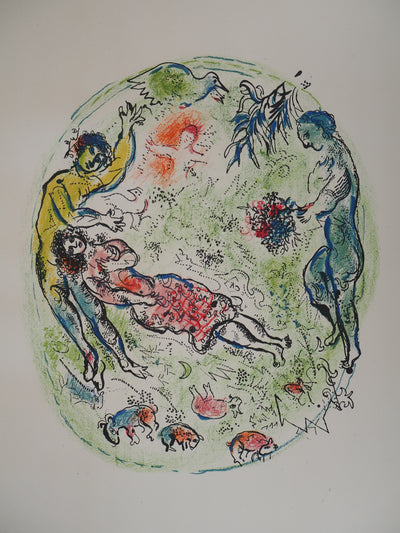 Marc CHAGALL : Les amoureux de Sappho, Lithographie originale (vue générale) - Crédit photo : Galerie Art.Paris