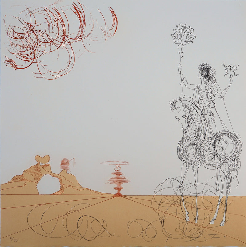 Salvador DALI : Désert fabuleux, Cavalier à la rose, Gravure originale (vue générale) - Crédit photo : Galerie Art.Paris