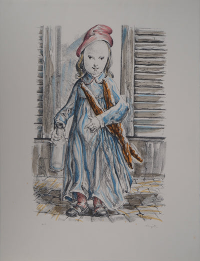 Léonard Tsuguharu FOUJITA : Petite fille aux baguettes, Lithographie originale (vue générale) - Crédit photo : Galerie Art.Paris