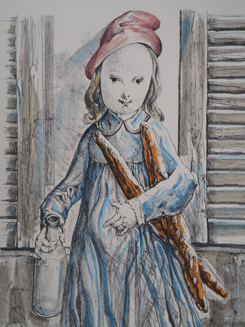 Léonard Tsuguharu FOUJITA : Petite fille aux baguettes, Lithographie originale (photo de détail 4) - Crédit photo : Galerie Art.Paris