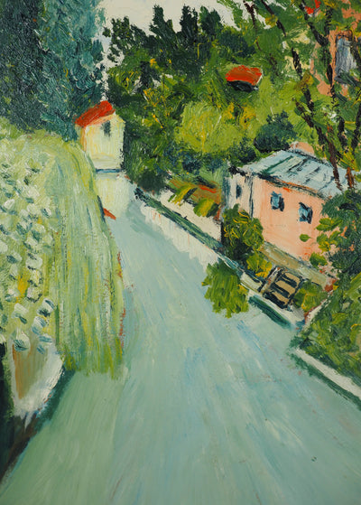 Elisée MACLET : Maisons en bord de rivière, Huile sur panneau signée