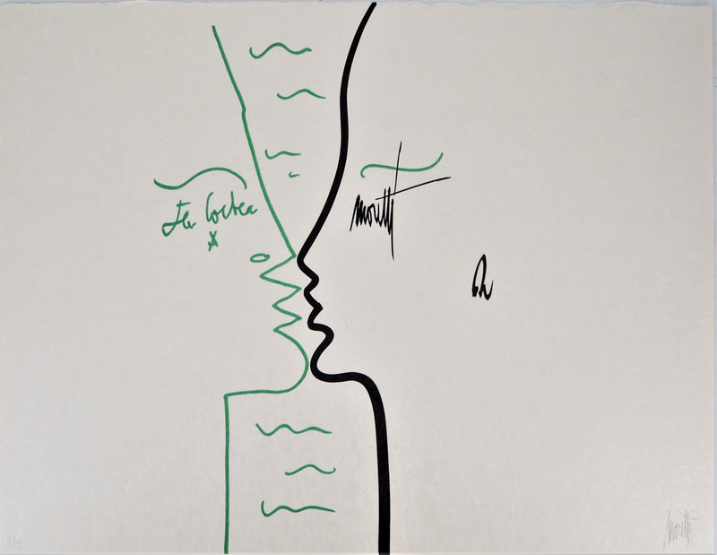 Raymond MORETTI : Le baiser, Lithographie originale (vue générale) - Crédit photo : Galerie Art.Paris