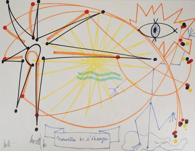 Raymond MORETTI : Nouvelles de l'étranger, Lithographie originale (vue générale) - Crédit photo : Galerie Art.Paris
