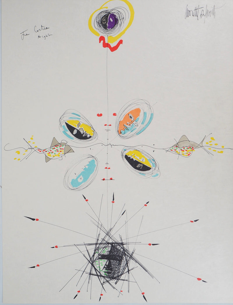 Raymond MORETTI : Visages et poissons, Lithographie originale (vue générale) - Crédit photo : Galerie Art.Paris