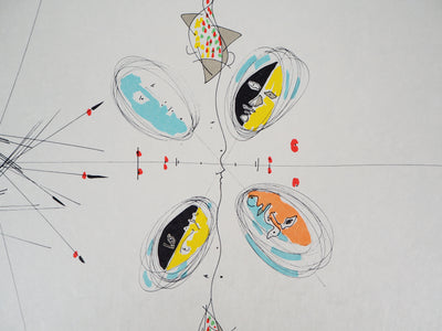 Raymond MORETTI : Visages et poissons, Lithographie originale (photo de détail 4) - Crédit photo : Galerie Art.Paris