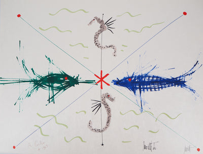 Raymond MORETTI : Poissons et hippocampes, Lithographie originale (photo de détail 4) - Crédit photo : Galerie Art.Paris