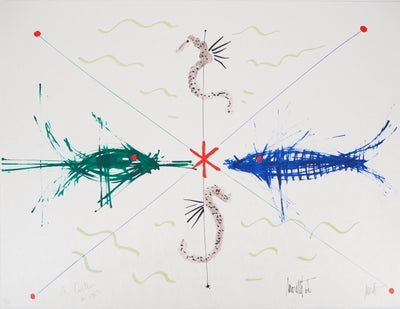 Raymond MORETTI : Poissons et hippocampes, Lithographie originale (vue générale) - Crédit photo : Galerie Art.Paris