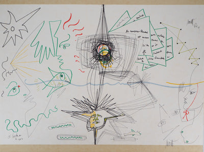 Raymond MORETTI : Symbiose entre le poisson et le Verseau, Lithographie originale (vue générale) - Crédit photo : Galerie Art.Paris