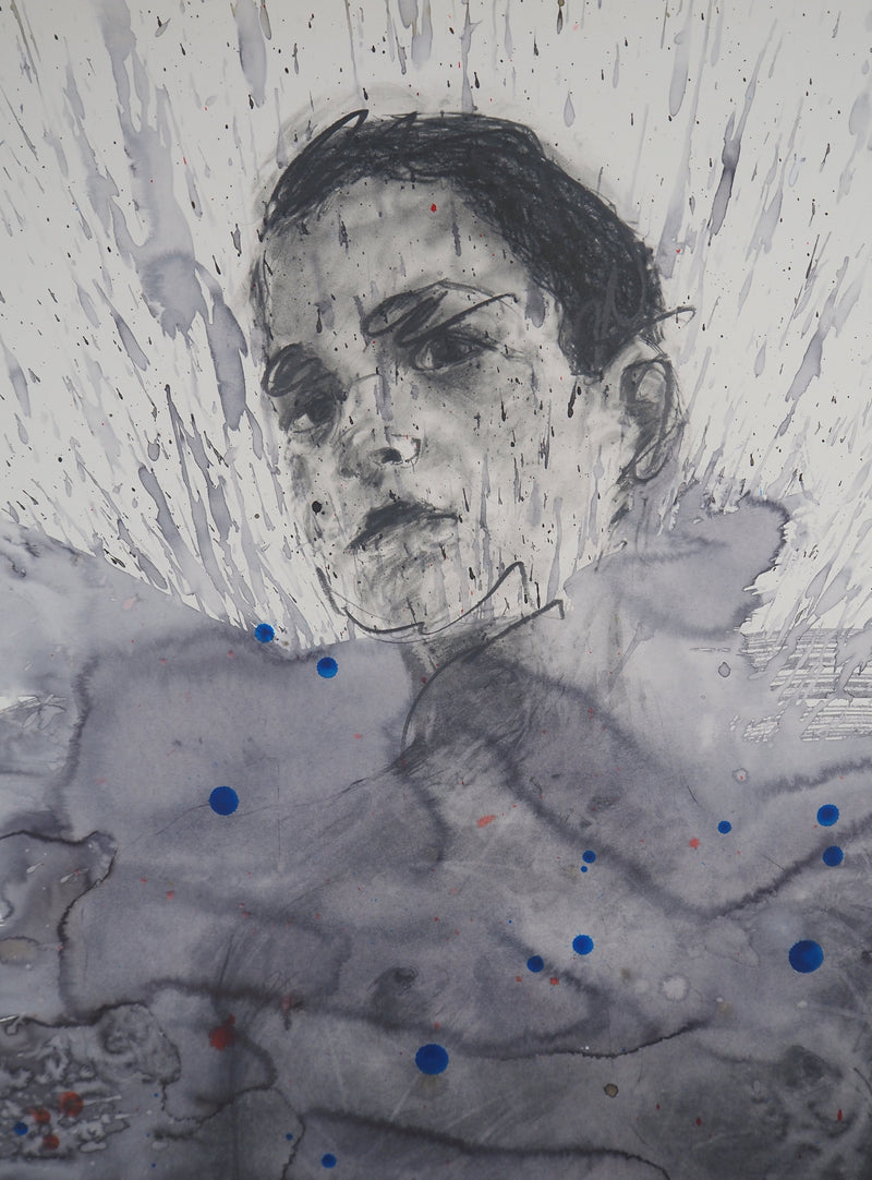 Philippe PASQUA : Jeune-fille aux projections, Tableau original (photo de détail 3) - Crédit photo : Galerie Art.Paris