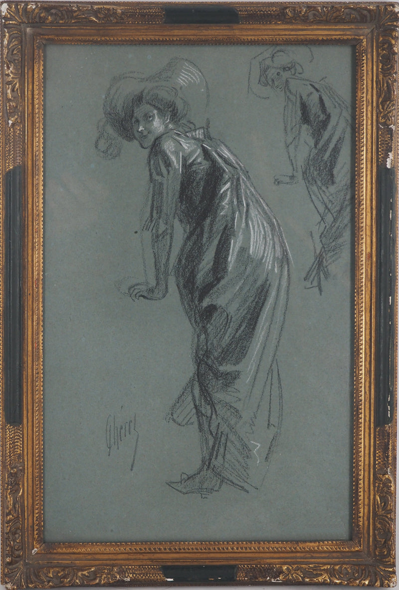Jules CHERET : Etude femme au balcon de l&