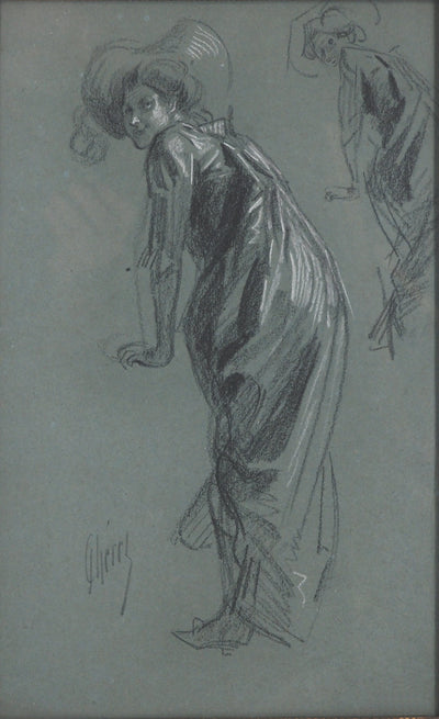 Jules CHERET : Etude femme au balcon de l'opéra, Dessin original signé