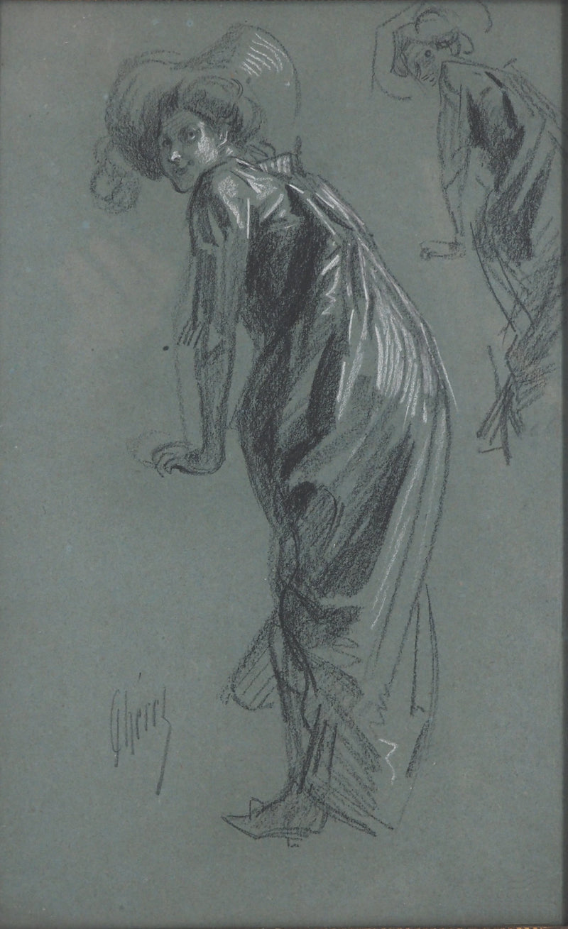 Jules CHERET : Etude femme au balcon de l&