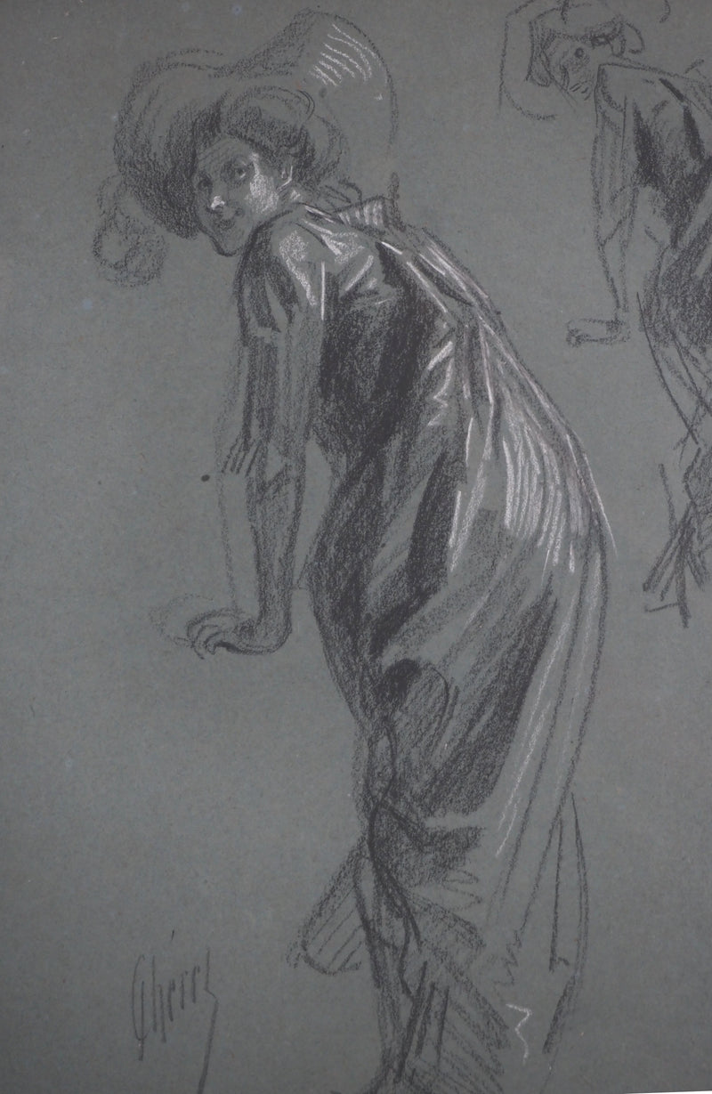 Jules CHERET : Etude femme au balcon de l&