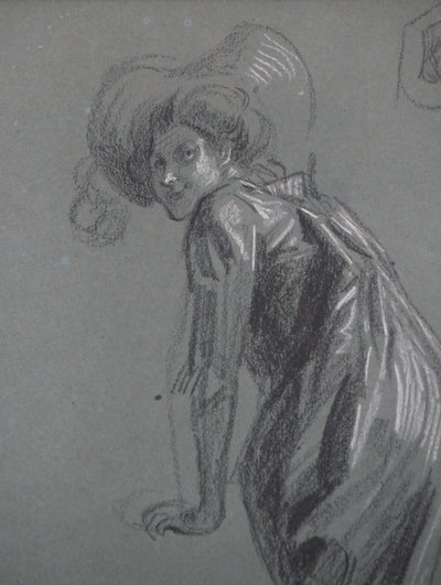 Jules CHERET : Etude femme au balcon de l'opéra, Dessin original signé