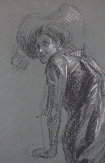 Jules CHERET : Etude femme au balcon de l'opéra, Dessin original signé