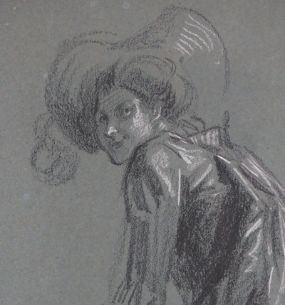 Jules CHERET : Etude femme au balcon de l'opéra, Dessin original signé