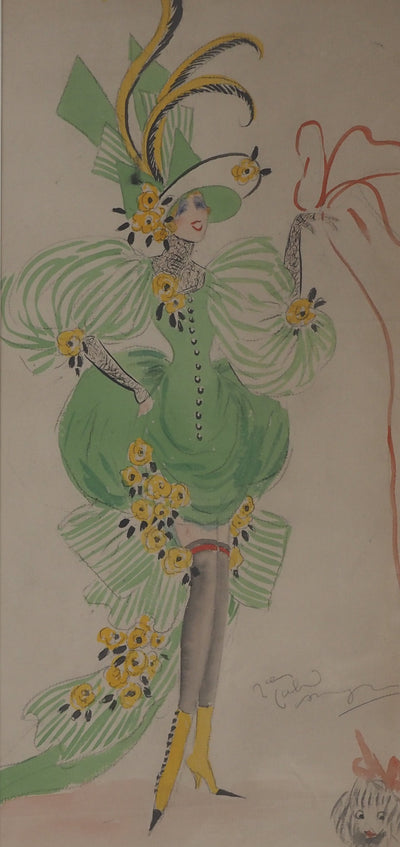Jean Gabriel DOMERGUE : Bal du printemps et son petit chien, Aquarelle originale signée