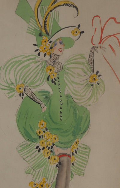 Jean Gabriel DOMERGUE : Bal du printemps et son petit chien, Aquarelle originale signée