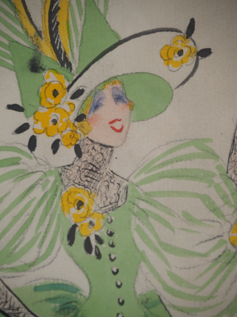 Jean Gabriel DOMERGUE : Bal du printemps et son petit chien, Aquarelle originale signée