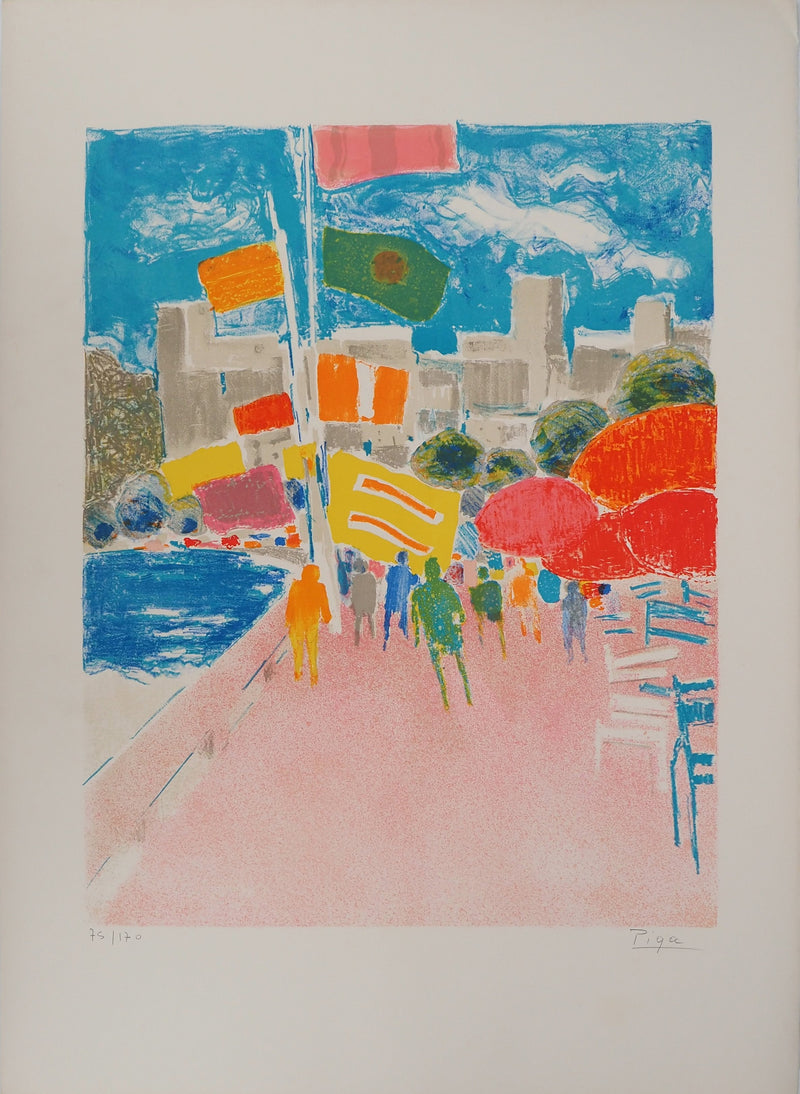 Bernard PIGA : Promenade en bord de mer, Lithographie originale (vue générale) - Crédit photo : Galerie Art.Paris