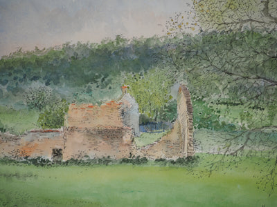 Jean William HANOTEAU : Paysage et ruines, Aquarelle originale signée