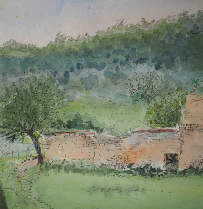 Jean William HANOTEAU : Paysage et ruines, Aquarelle originale (photo de détail 4) - Crédit photo : Galerie Art.Paris