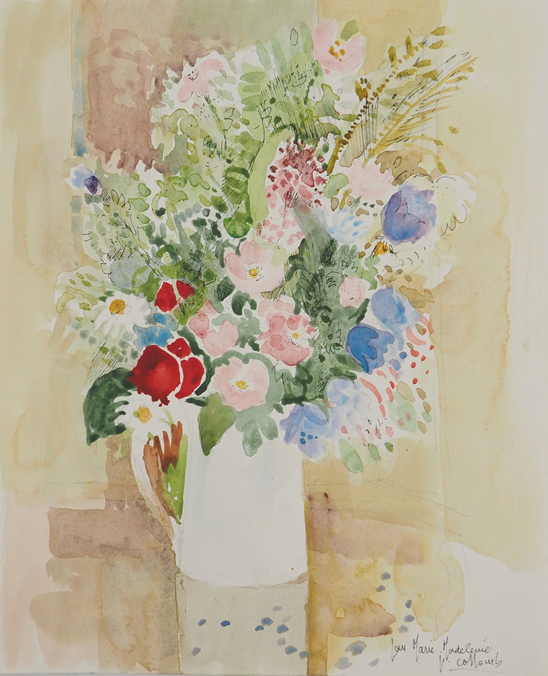 Paul COLLOMB : Le bouquet, Aquarelle originale signée