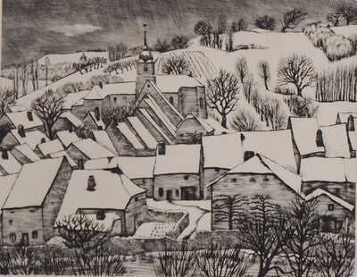 André JACQUEMIN : Village Suisse sous la neige d’hiver, Gravure originale (photo de détail 3) - Crédit photo : Galerie Art.Paris
