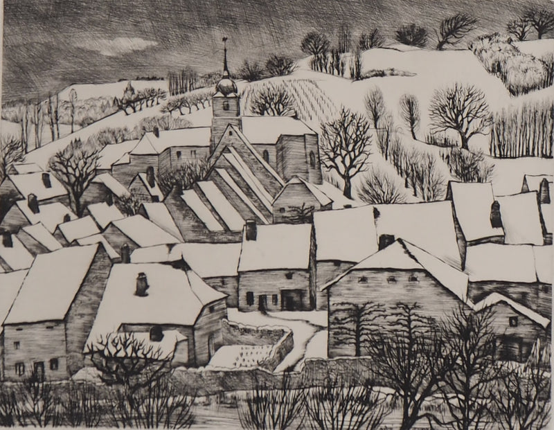 André JACQUEMIN : Village Suisse sous la neige d’hiver, Gravure originale (photo de détail 3) - Crédit photo : Galerie Art.Paris